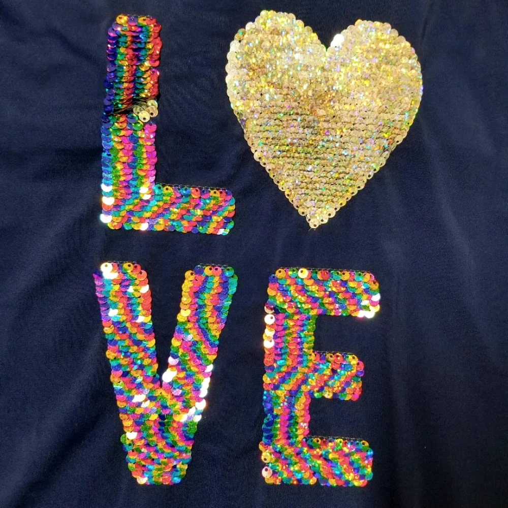 Justice Girls Navy 1pc Swimsuit with Reversible Rainbow Sequin LOVE Detail Sz 14